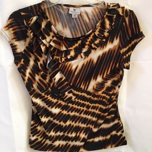 WORTHINGTON PETITE STRETCH PS BROWN ANIMAL TOP
